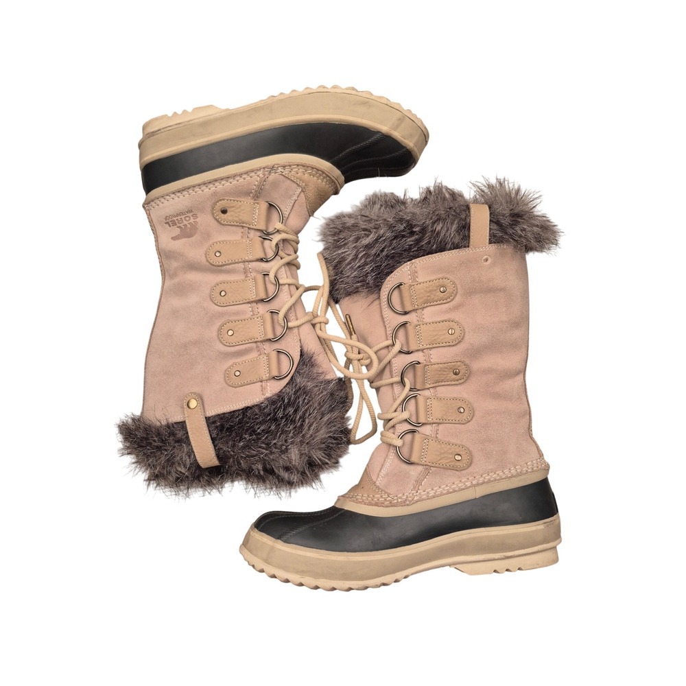 Sorel Joan of Arctic Waterproof Tan Suede Faux Fur Snow Boots Womens Sz 9.5